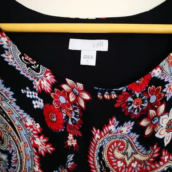 J. Jill Sleeveless Paisley Print Split Back Layered Long Tunic Top Size L - Picture 3 of 6